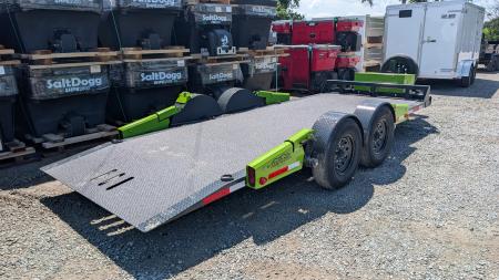 New 2026 "FlatTrak" by Belmont 7x18 HD Lay Flat Tilt Equipment Hauler w/ Hyd Jack