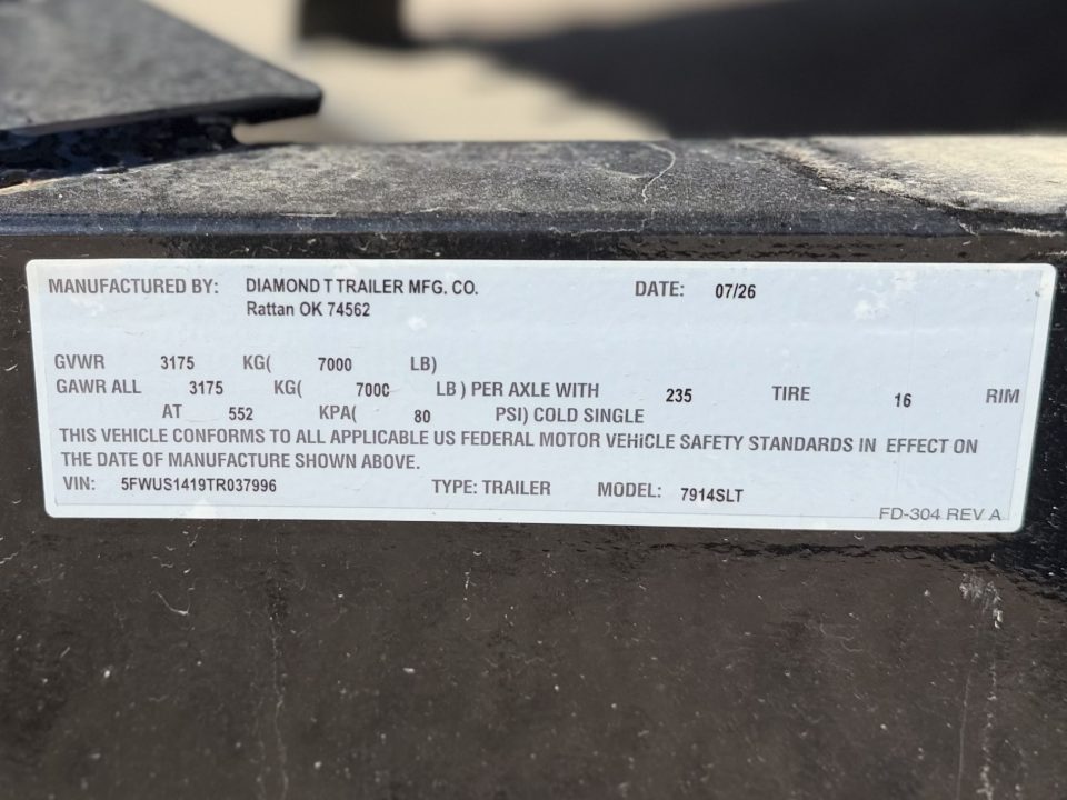 New 2026 Diamond T 6.5-14 Tilt Equipment Hauler 7K GVWR