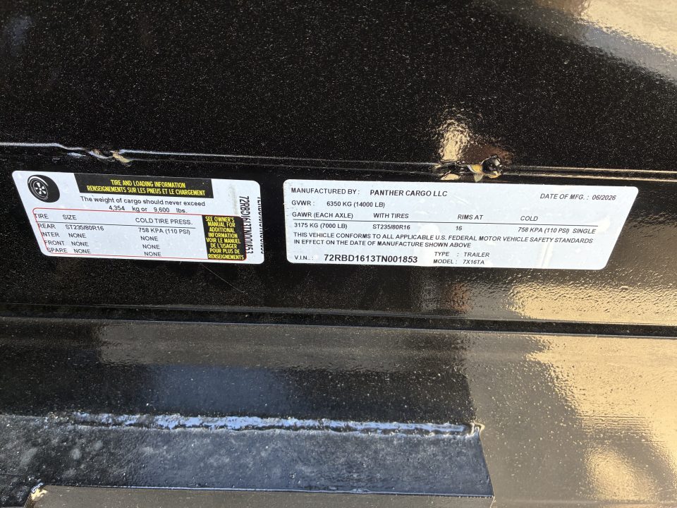 New 2026 Panther Cargo 7x16 Black Dump Trailer – Contractor Grade 14K Dump Trailer