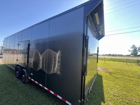 New 2027 South Georgia Cargo 8.5x28 Tandem Axle Enclosed Cargo Trailer – Charcoal Polycore Super Stealth Blackout Edition | 7'6" Interior, Escape Door & Rear Spoiler