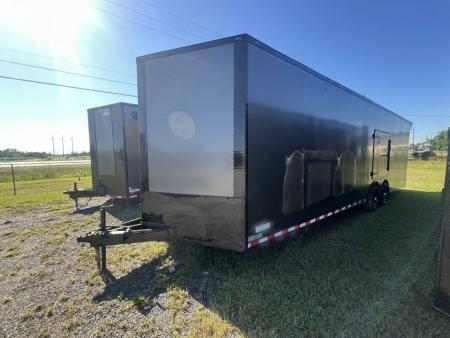 New 2027 South Georgia Cargo 8.5x28 Tandem Axle Enclosed Cargo Trailer – Charcoal Polycore Super Stealth Blackout Edition | 7'6" Interior, Escape Door & Rear Spoiler