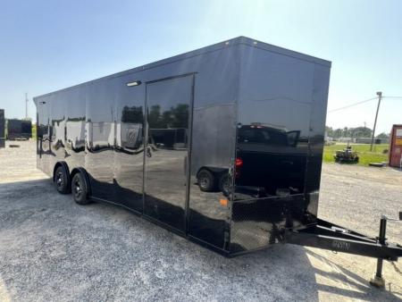 New 2027 Rock Solid Cargo 8.5x24 Tandem Axle Enclosed Cargo Trailer – Black Polycore Super Stealth Blackout Edition | Escape Door & Rear Spoiler