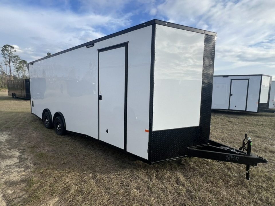 New 2027 Rock Solid Cargo 8.5x20 Tandem Axle Enclosed Cargo Trailer – White Polycore Super Stealth Blackout Package | Spread Axle
