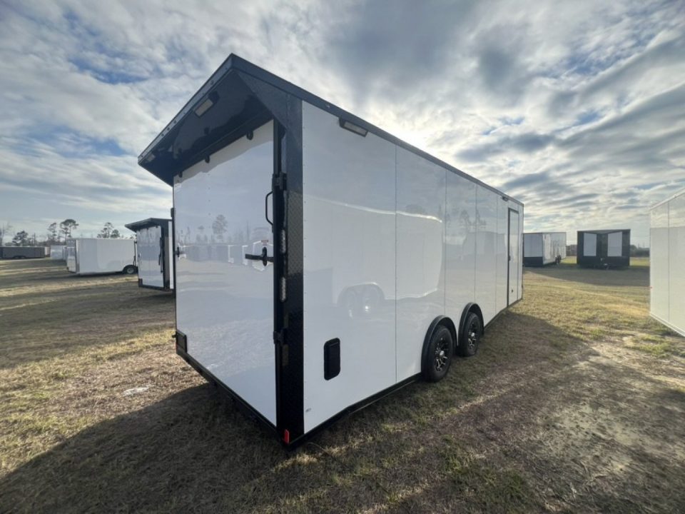 New 2027 Rock Solid Cargo 8.5x20 Tandem Axle Enclosed Cargo Trailer – White Polycore Super Stealth Blackout Package | Spread Axle