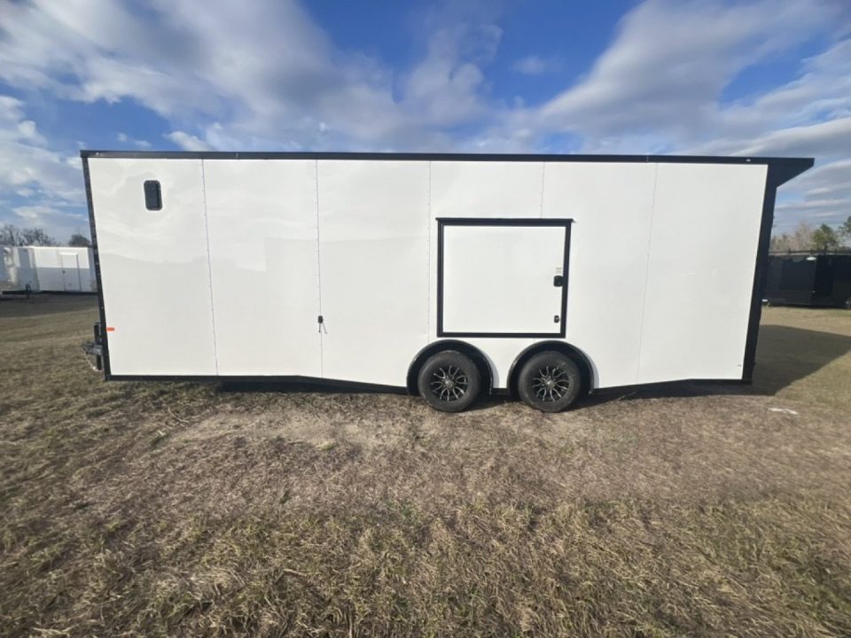 New 2027 Rock Solid Cargo 8.5x20 Tandem Axle Enclosed Cargo Trailer – White Polycore Super Stealth Blackout Package | Spread Axle