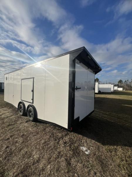 New 2027 Rock Solid Cargo 8.5x20 Tandem Axle Enclosed Cargo Trailer – White Polycore Super Stealth Blackout Package | Spread Axle