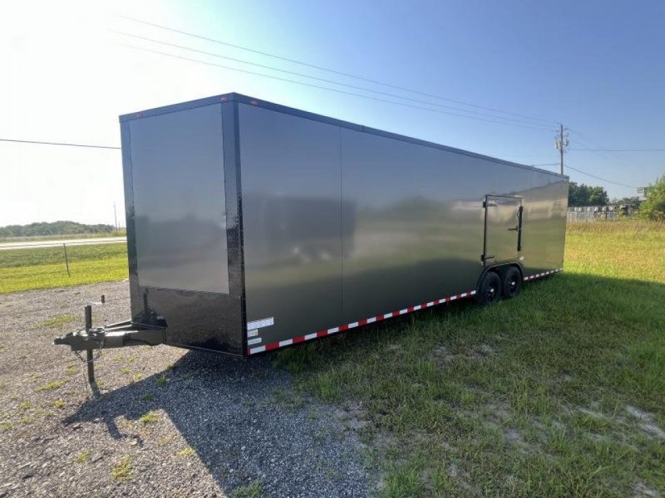 New 2027 South Georgia Cargo 8.5x28 Tandem Axle Enclosed Cargo Trailer – Charcoal Polycore Super Stealth Blackout Package | Escape Door