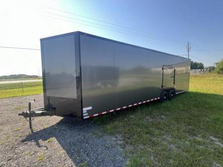 New 2027 South Georgia Cargo 8.5x28 Tandem Axle Enclosed Cargo Trailer – Charcoal Polycore Super Stealth Blackout Package | Escape Door