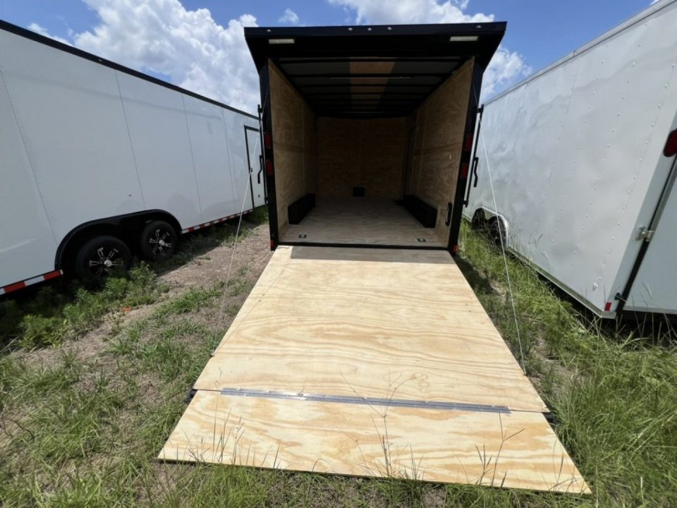 New 2027 Rock Solid Cargo 8.5x16 Tandem Axle Enclosed Motorcycle Trailer – White Polycore Rear Spoiler | Spread Axle