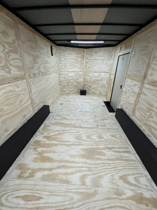 New 2027 Rock Solid Cargo 8.5x16 Tandem Axle Enclosed Motorcycle Trailer – White Polycore Rear Spoiler | Spread Axle