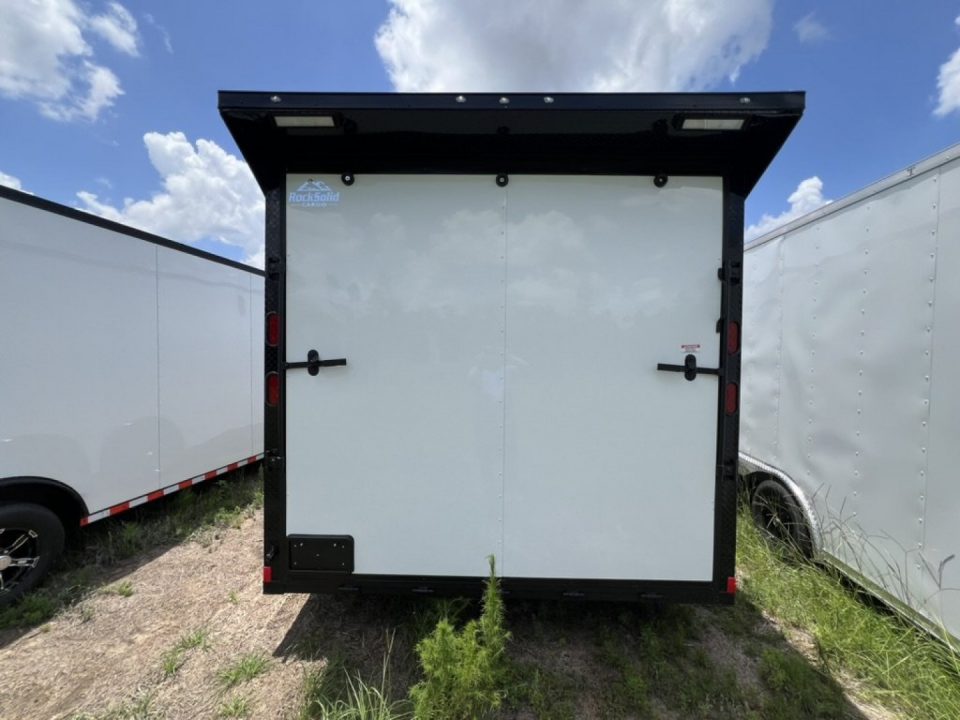 New 2027 Rock Solid Cargo 8.5x16 Tandem Axle Enclosed Motorcycle Trailer – White Polycore Rear Spoiler | Spread Axle