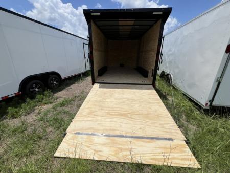 New 2027 Rock Solid Cargo 8.5x16 Tandem Axle Enclosed Motorcycle Trailer – White Polycore Rear Spoiler | Spread Axle