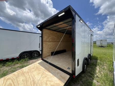 New 2027 Rock Solid Cargo 8.5x16 Tandem Axle Enclosed Motorcycle Trailer – White Polycore Super Stealth Blackout Package