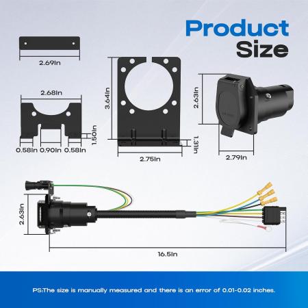 New 2026 4-Way Flat to 7-Way RV Blade & 4-Way Trailer Wiring Adapter with Mounting Bracket, 4 Pin Vehicle-Side to Dual-Output 7 Pin Round & 4 Flat Connector for Truck, RV, and Trailers Accessories