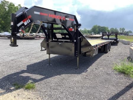 New 2027 MAXX-D 102x32 25990 GVWR GN W/2 Hyadraulic Jacks Tandem Dual Hydraulic Dovetail Equipment Trailer