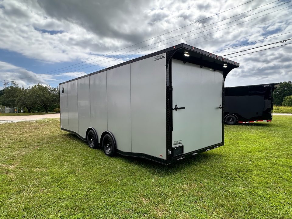 New 2026 Luxe 8.5x24 Racing Trailer Finished Interior- 5200 Tandem Axle-Silver-Blackout