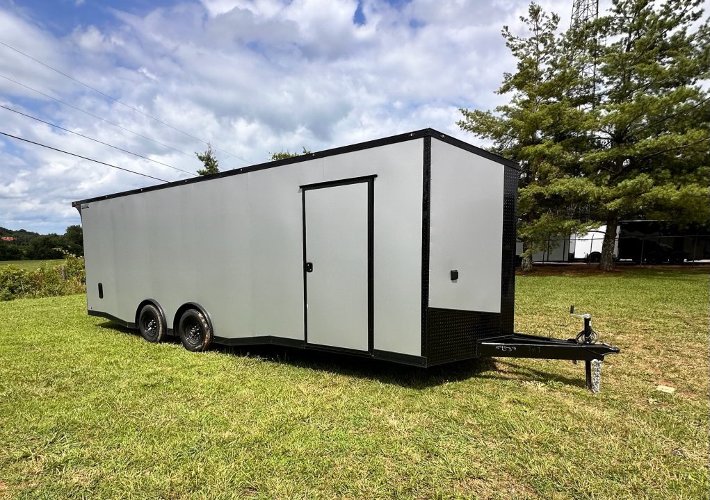 New 2026 Luxe 8.5x24 Racing Trailer Finished Interior- 5200 Tandem Axle-Silver-Blackout