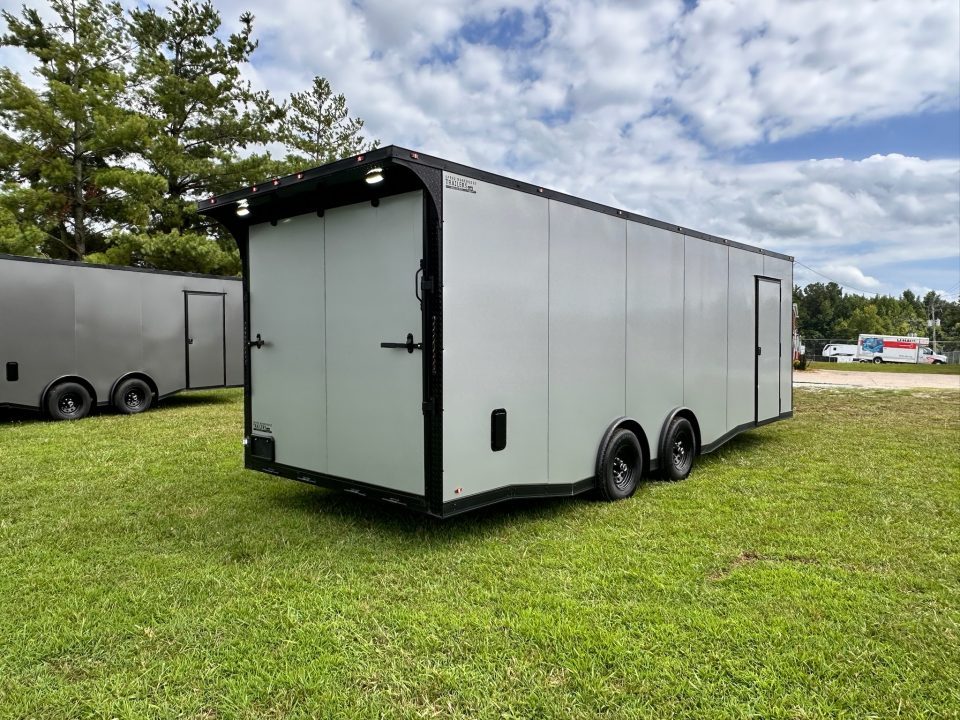 New 2026 Luxe 8.5x24 Racing Trailer Finished Interior- 5200 Tandem Axle-Silver-Blackout