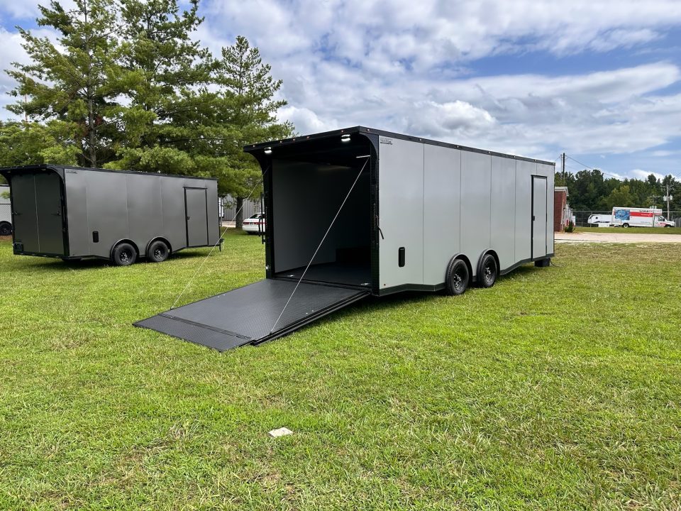 New 2026 Luxe 8.5x24 Racing Trailer Finished Interior- 5200 Tandem Axle-Silver-Blackout