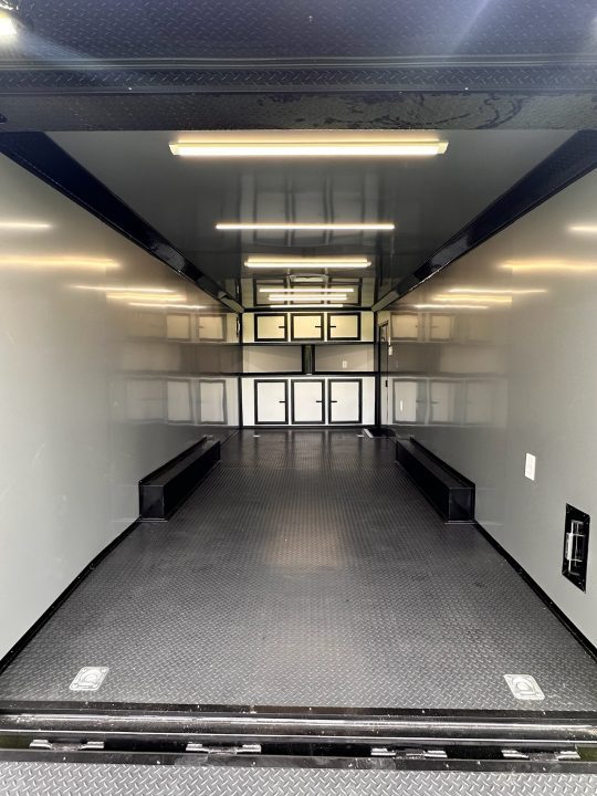 New 2026 Luxe 8.5x24 Racing Trailer Finished Interior- 5200 Tandem Axle-Silver-Blackout