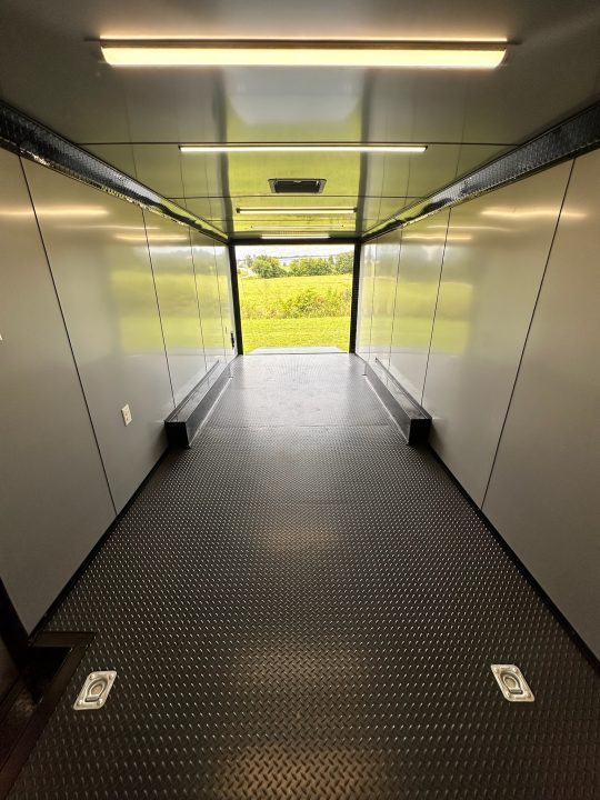New 2026 Luxe 8.5x24 Racing Trailer Finished Interior- 5200 Tandem Axle-Silver-Blackout