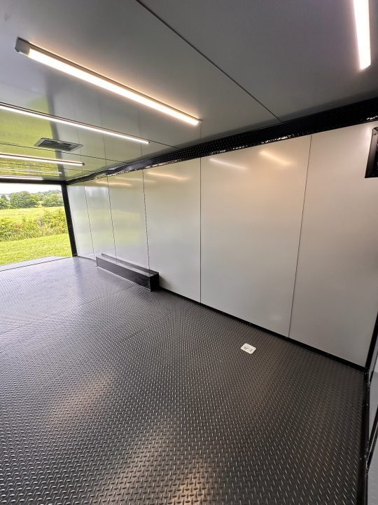 New 2026 Luxe 8.5x24 Racing Trailer Finished Interior- 5200 Tandem Axle-Silver-Blackout