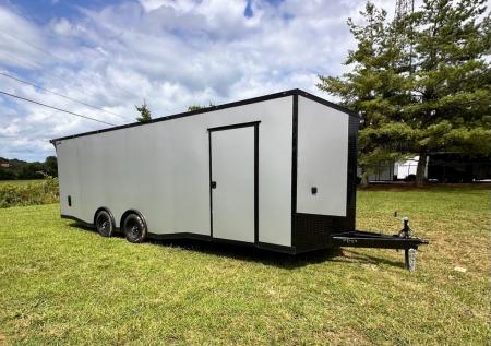New 2026 Luxe 8.5x24 Racing Trailer Finished Interior- 5200 Tandem Axle-Silver-Blackout