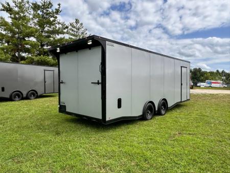 New 2026 Luxe 8.5x24 Racing Trailer Finished Interior- 5200 Tandem Axle-Silver-Blackout