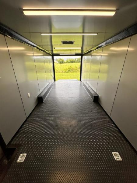 New 2026 Luxe 8.5x24 Racing Trailer Finished Interior- 5200 Tandem Axle-Silver-Blackout
