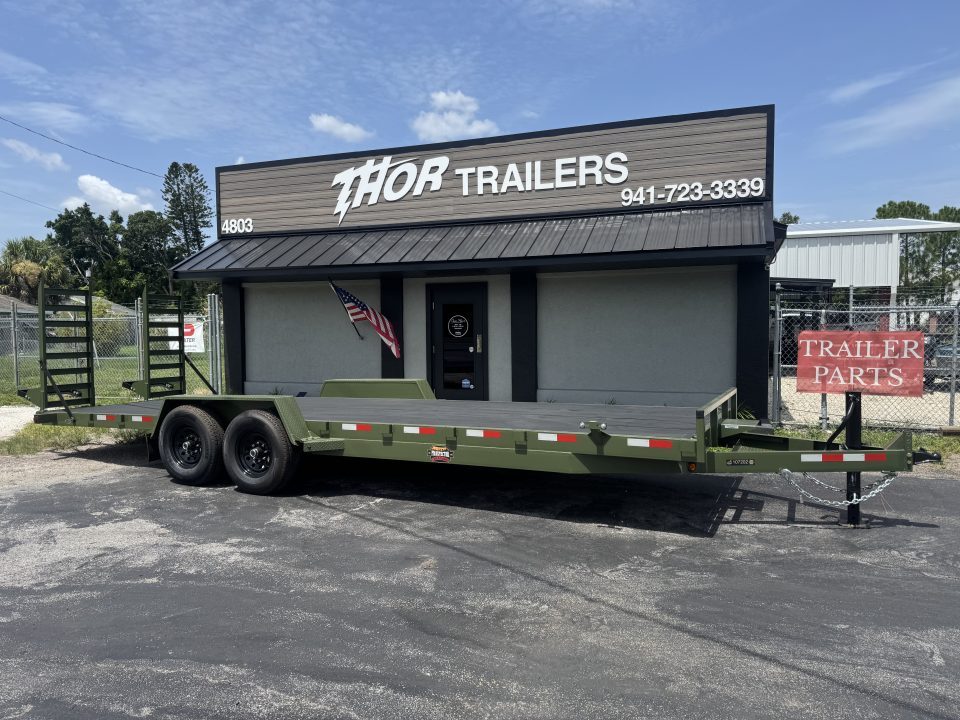 New 2027 Covered Wagon Trailers 7X24 14K P/T WOOD DECK RAMPS OLIVE GREEN Equipment with Cobra Lined Deck!