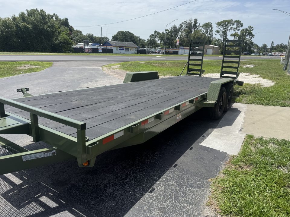New 2027 Covered Wagon Trailers 7X24 14K P/T WOOD DECK RAMPS OLIVE GREEN Equipment with Cobra Lined Deck!