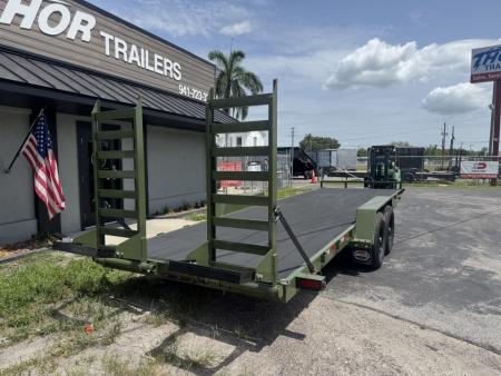 New 2027 Covered Wagon Trailers 7X24 14K P/T WOOD DECK RAMPS OLIVE GREEN Equipment with Cobra Lined Deck!
