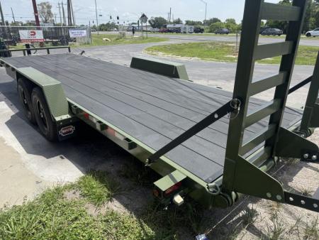 New 2027 Covered Wagon Trailers 7X24 14K P/T WOOD DECK RAMPS OLIVE GREEN Equipment with Cobra Lined Deck!
