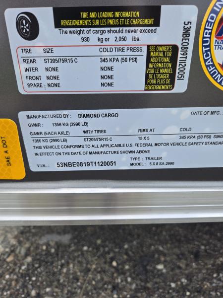 New 2026 Diamond Cargo 5X8 Cargo / Enclosed Trailer
