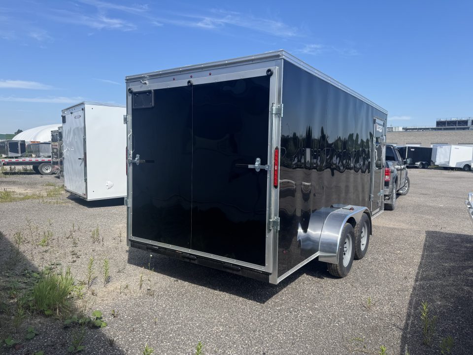 New NEW 2026 7X16 ENCLOSED TRAILER, REAR RAMP. MADE IN CANADA