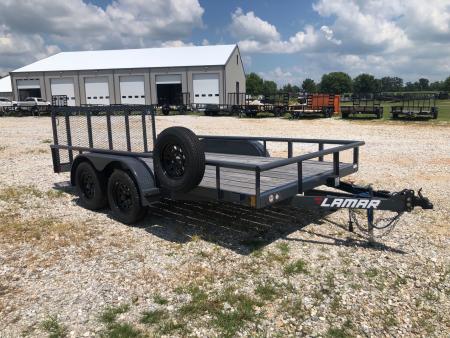 Used 2025 Lamar 83X14 TANDEM 7K UTILITY W / 2FT DOVE & 3FT RAMP GATE