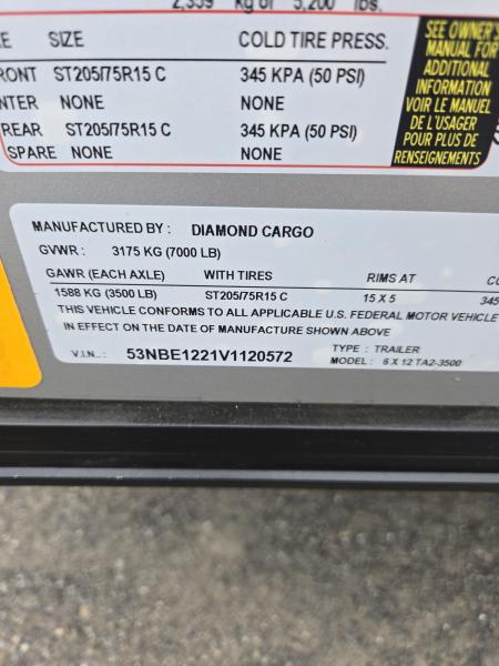 New 2027 Diamond Cargo 6X12TA2-3500 Cargo / Enclosed Trailer