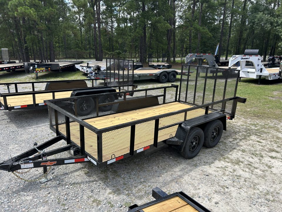New 2026 Down 2 Earth 76X14 Utility Trailer, with 24" High Expanded Metal Sides with Spring Assist Ramp
