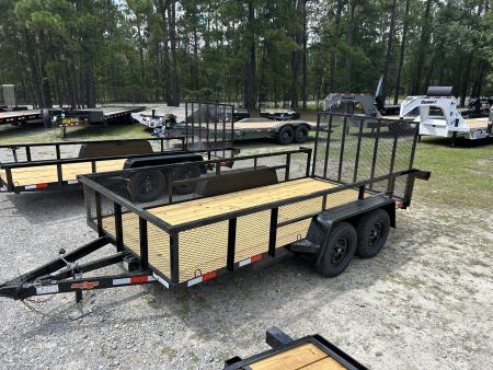 New 2026 Down 2 Earth 76X14 Utility Trailer, with 24" High Expanded Metal Sides with Spring Assist Ramp