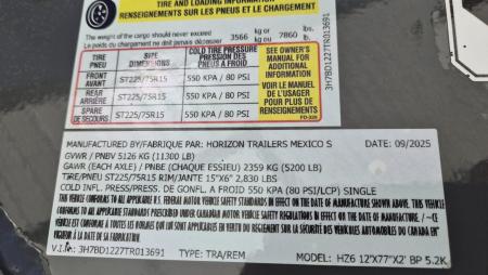 New 2026 Horizon Trailers HZ6 12' x 77"X2' BP 5.2K 2A DUMP TRAILER Dump Trailer