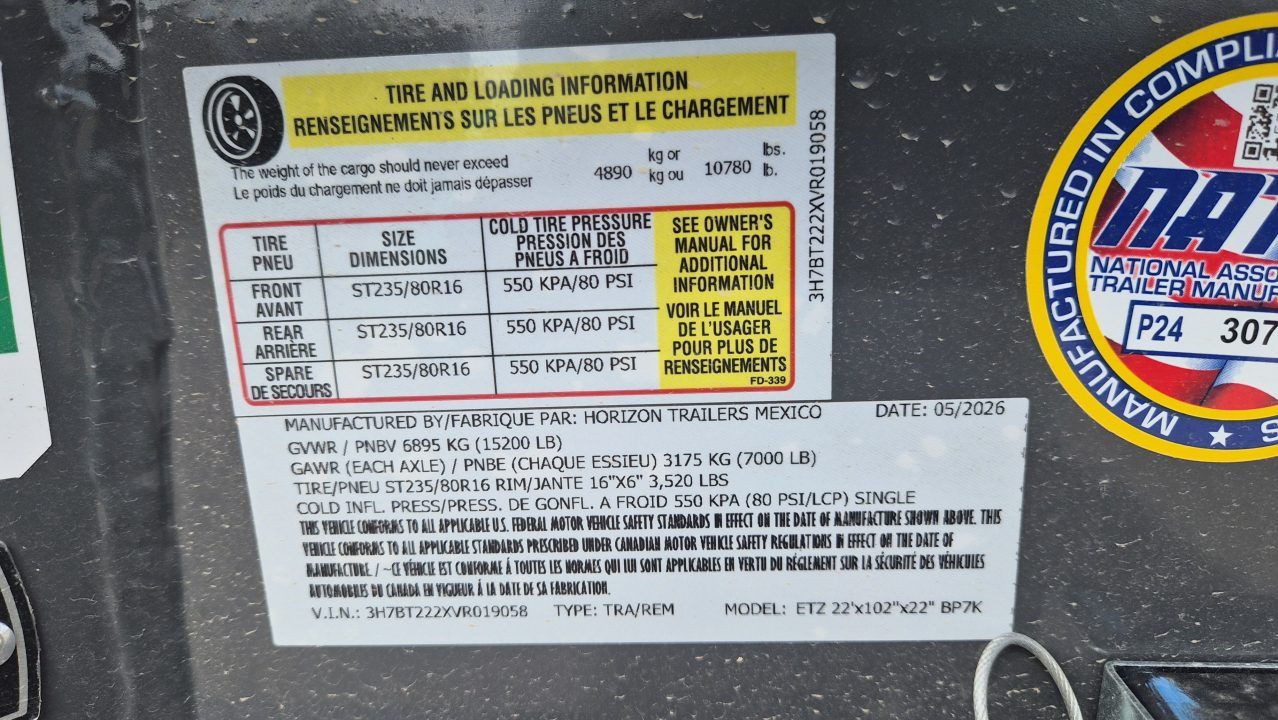 New 2026 Horizon Trailers ETZ 22' x 102" x 22" BP 15,200LBS TILT Equipment Trailer