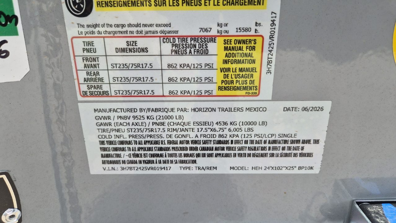 New 2026 Horizon Trailers HEH 24' x 102" x 25" BP 21K Equipment Trailer