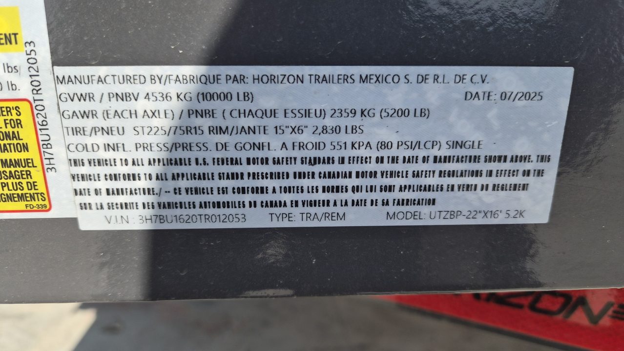 New 2025 Horizon Trailers UTZ 16' x 83" 10K  BP UTILITY TRAILER Utility Trailer
