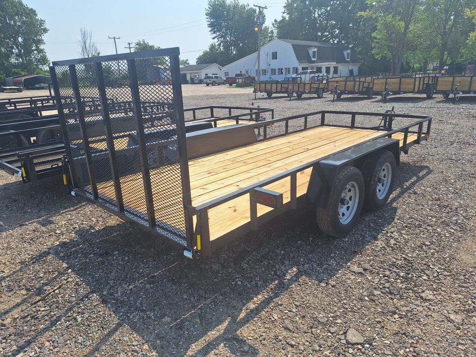 New 2026 AMO 76x16 Lowside Tandem Axle Landscape Trailer 1 Axle Brake, Led Lights, Spring Assist Gate