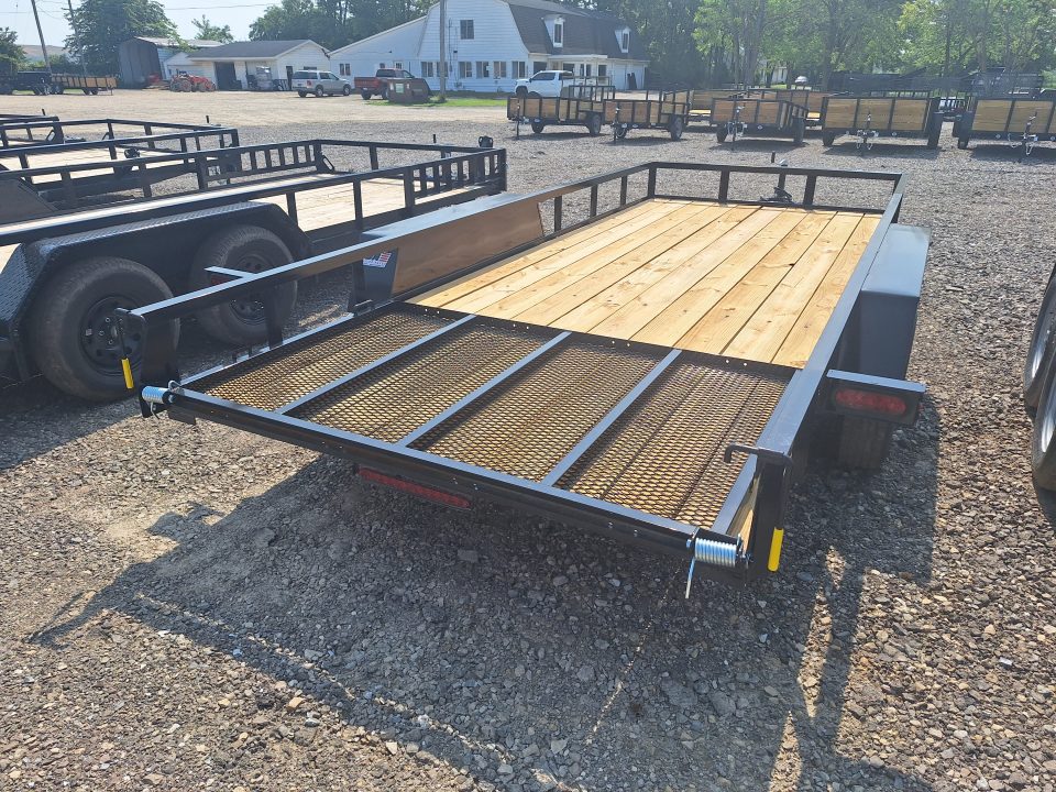 New 2026 AMO 76x16 Lowside Tandem Axle Landscape Trailer 1 Axle Brake, Led Lights, Spring Assist Gate
