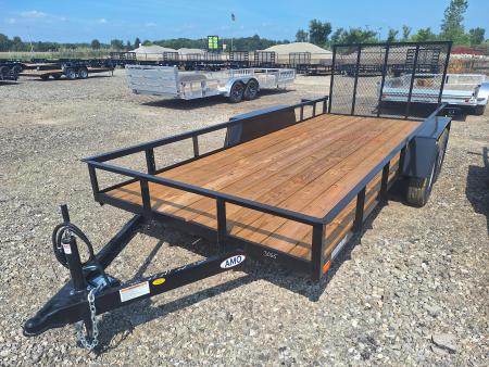 New 2026 AMO 76x16 Lowside Tandem Axle Landscape Trailer 1 Axle Brake, Led Lights, Spring Assist Gate