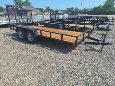 New 2026 AMO 76x16 Lowside Tandem Axle Landscape Trailer 1 Axle Brake, Led Lights, Spring Assist Gate