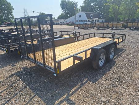 New 2026 AMO 76x16 Lowside Tandem Axle Landscape Trailer 1 Axle Brake, Led Lights, Spring Assist Gate