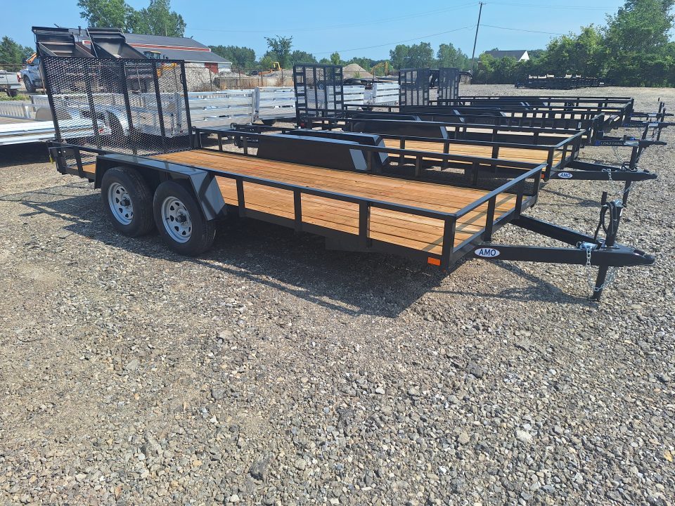 New 2026 AMO 76x16 Lowside Tandem Axle Landscape Trailer 1 Axle Brake, Led Lights, Spring Assist Gate