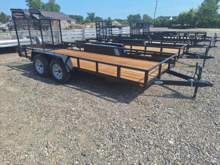 New 2026 AMO 76x16 Lowside Tandem Axle Landscape Trailer 1 Axle Brake, Led Lights, Spring Assist Gate